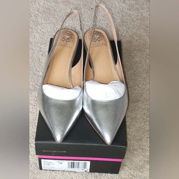 VINCE CAMUTO Pilar Metallic Silver Leather Slingback. 11M Used In Excellent Cond - Picture 1 of 8